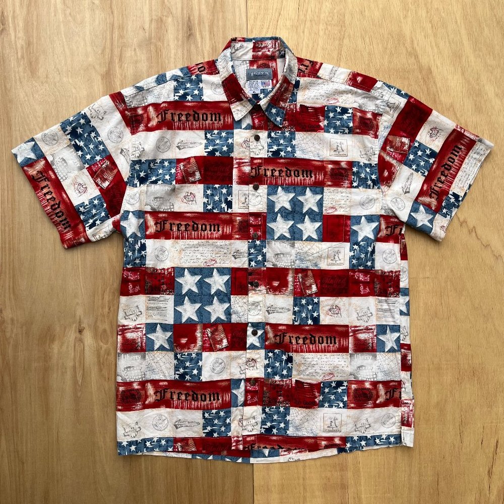 HIGH SEAS AMERICAN FREEDOM STARS STRIPES Men’s Short Sleeve Button Shirt sz XL
